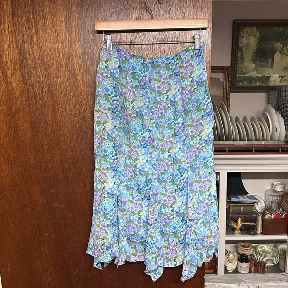 Y2K Notations Floral Vibrant Midi Skirt With Elastic Waist Asymmetrical Flowy - Picture 2 of 15